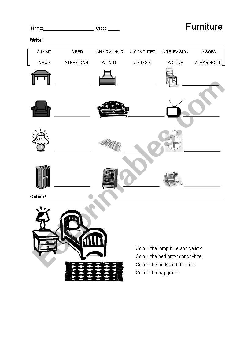 Furniture and rooms worksheet