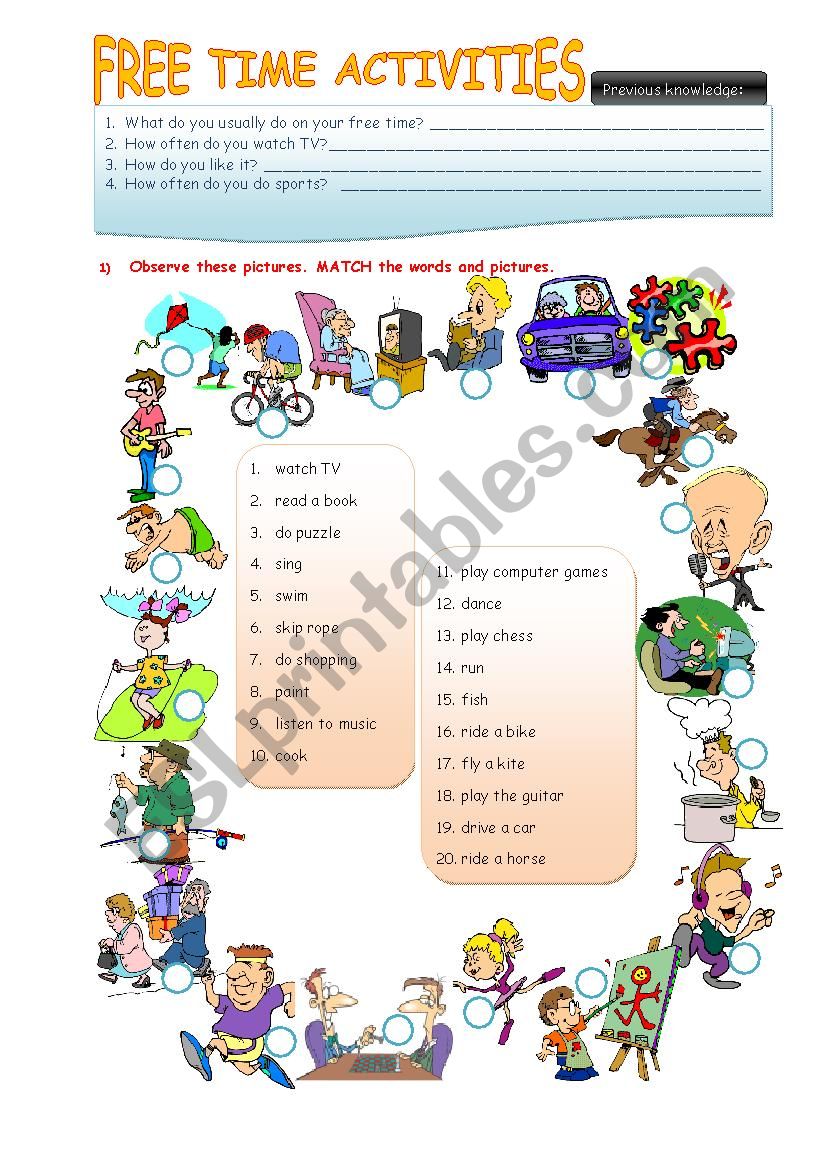 Free Time Activities ESL Worksheet By Francavelez