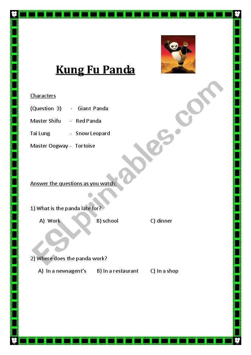Kung Fu Panda Film worksheet worksheet