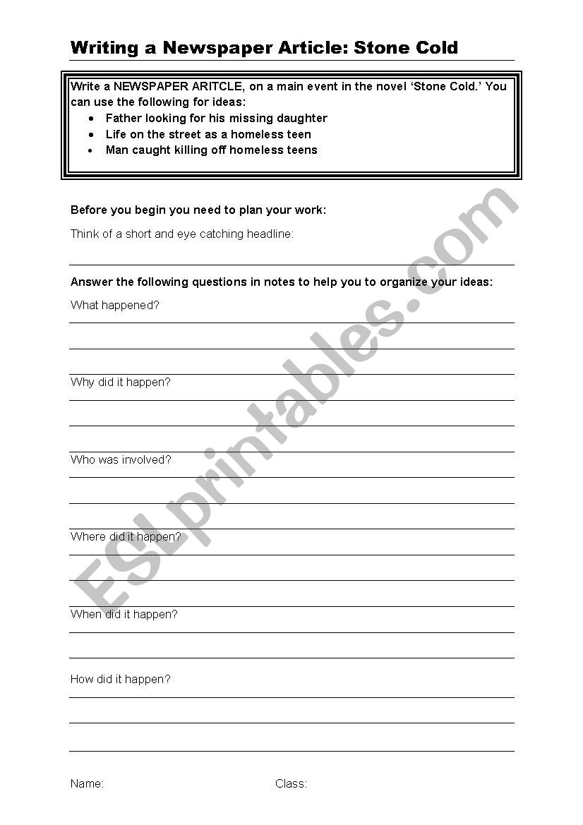 Stone Cold News Paper Article worksheet