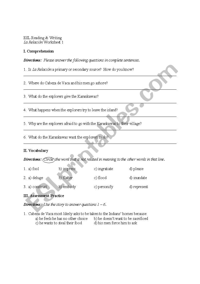 La Relacion Worksheet worksheet