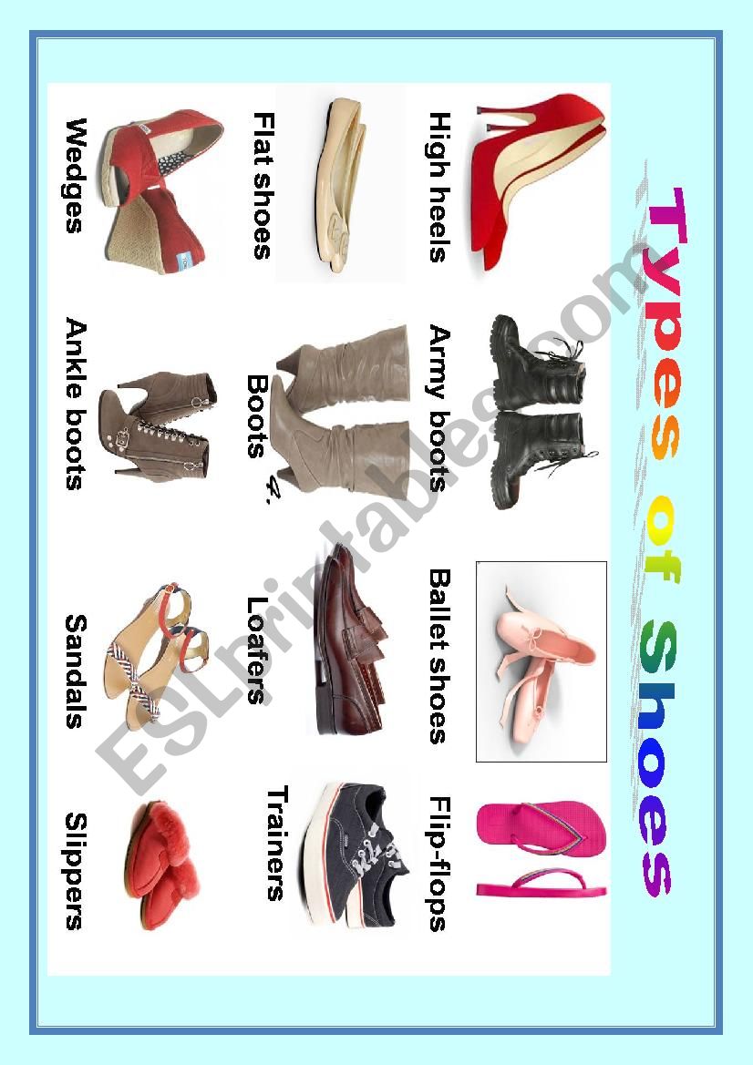 Types of shoes worksheet