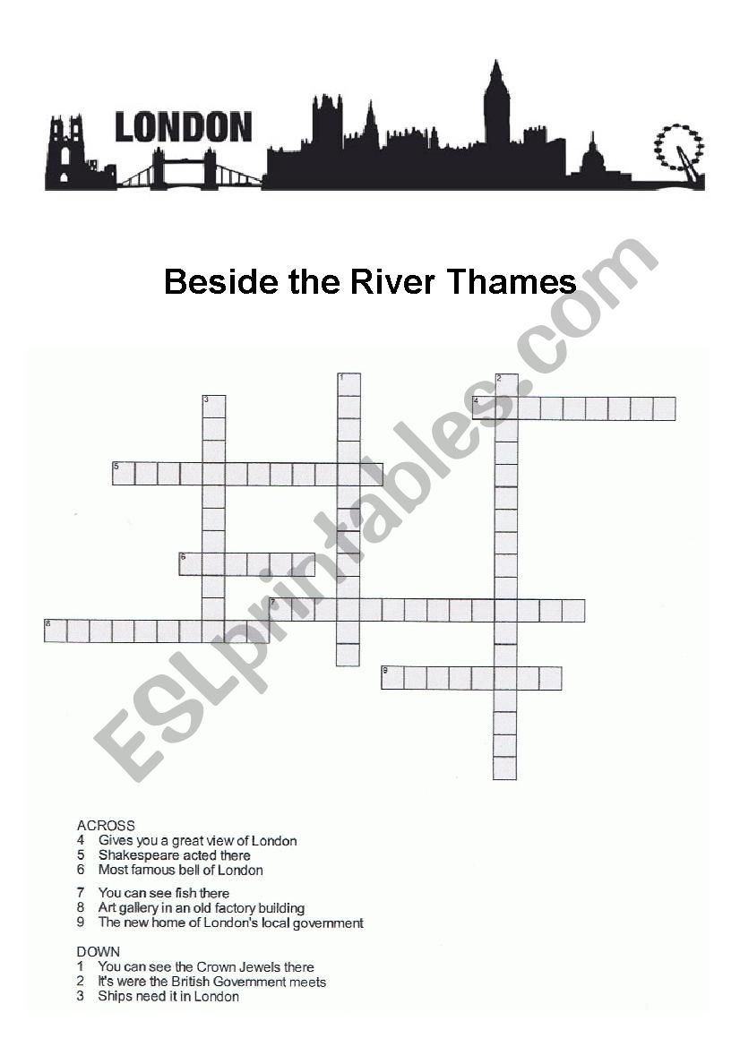 London beside the River Thames crossword-pussle