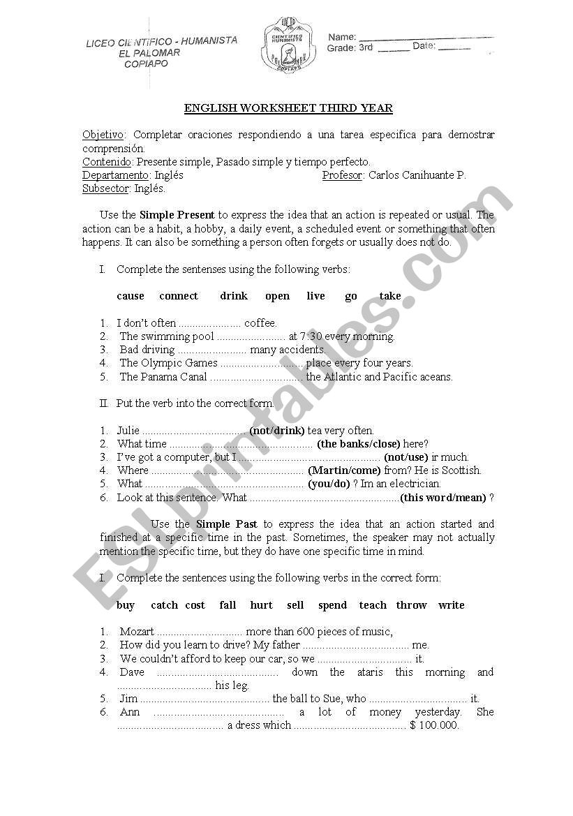 English Worksheet number 1 worksheet
