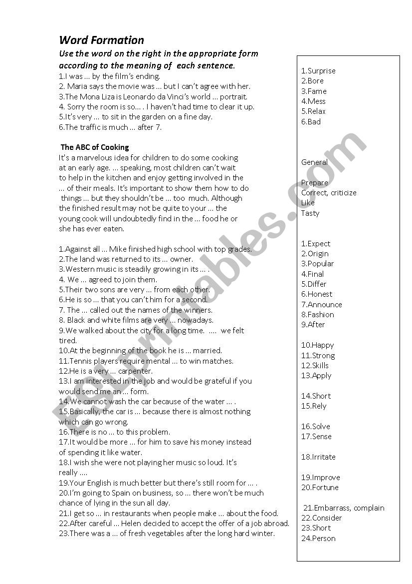 Word Formation worksheet