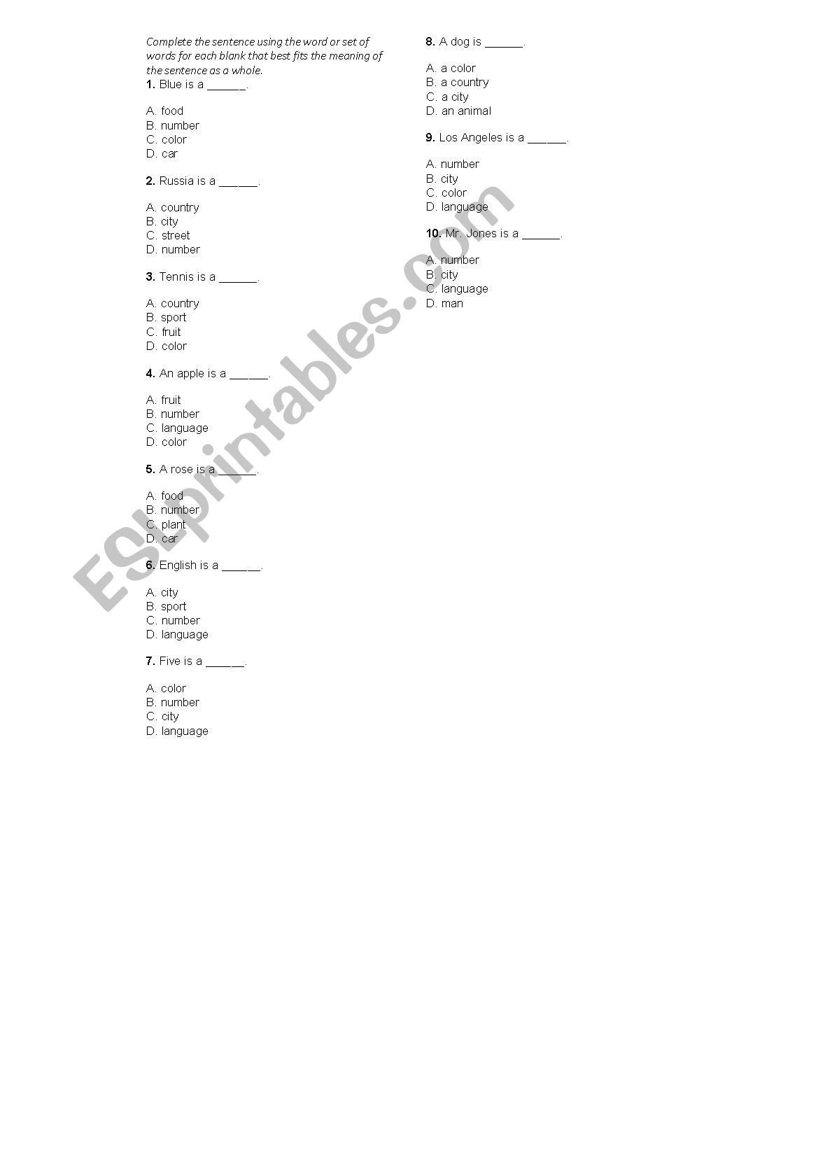 Basic Vocabulary worksheet