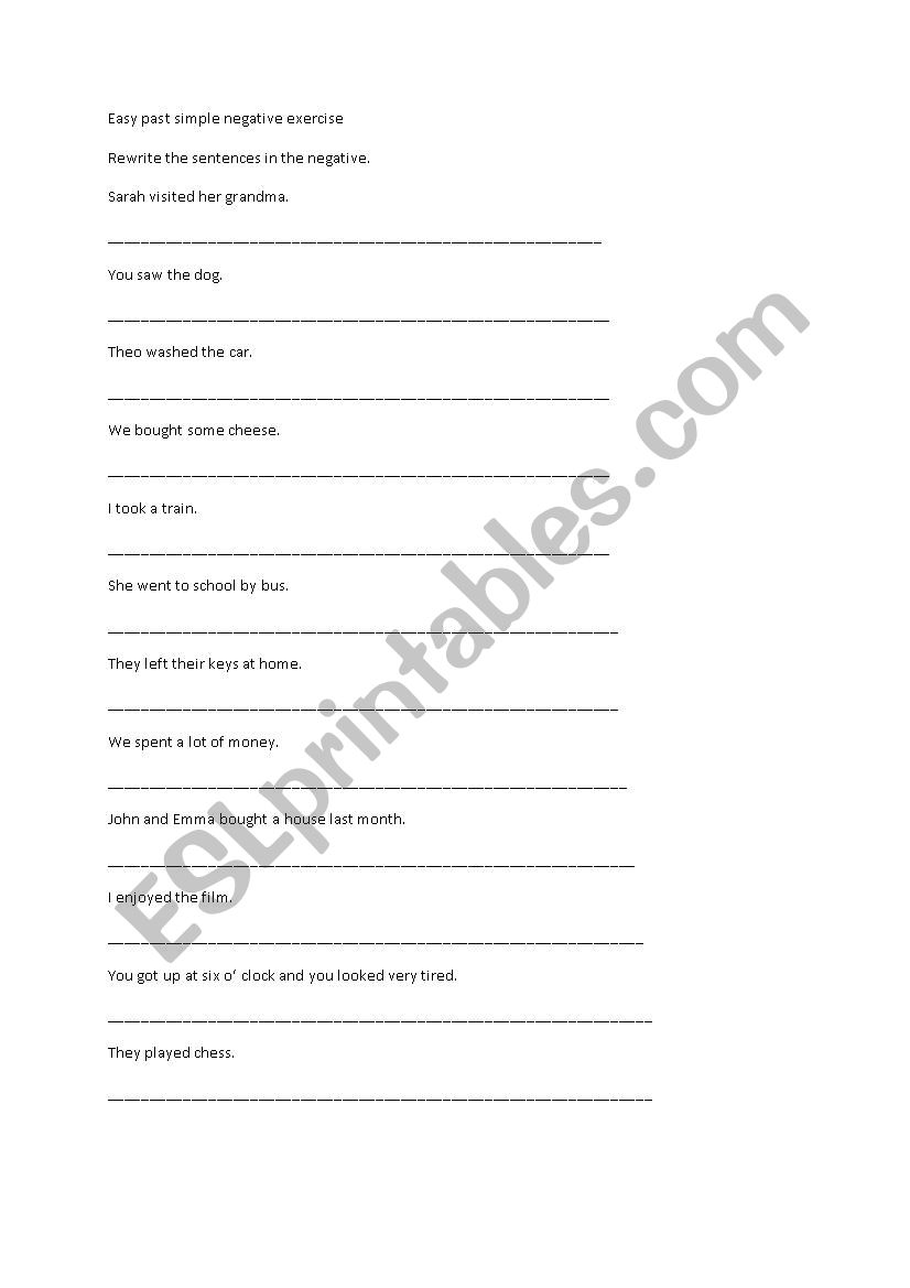 Easy past simple negative writing exercise