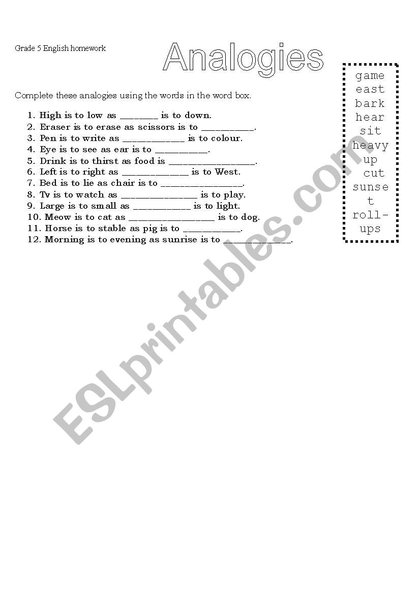 Analogies worksheet