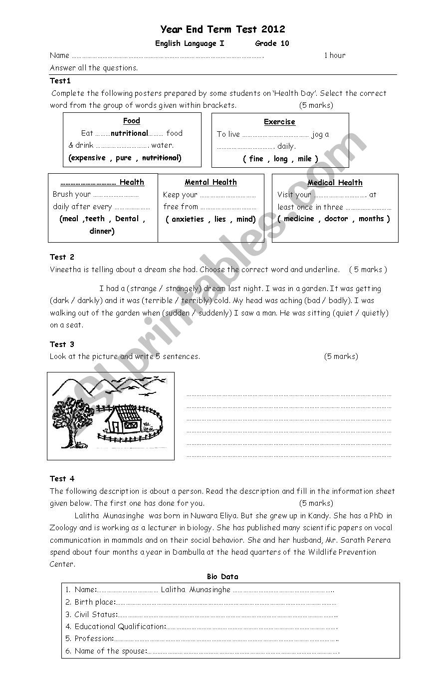 An Advanced Test worksheet