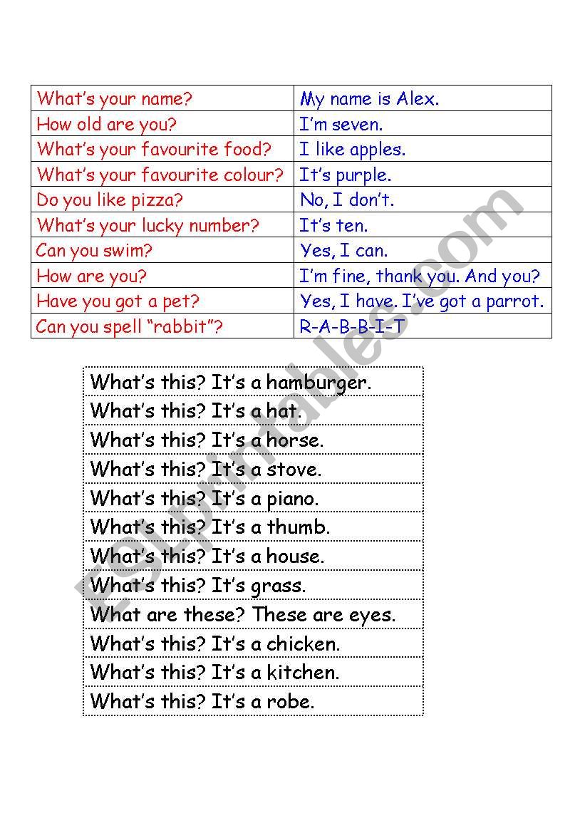 Read and Match worksheet