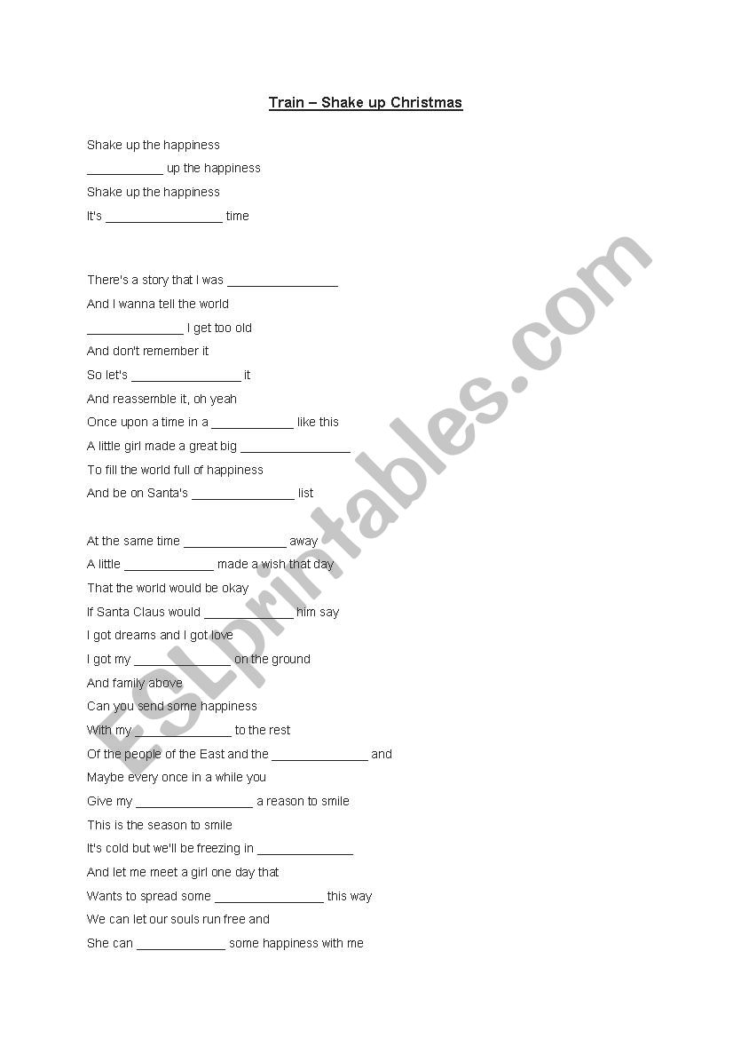 Train - Shake up Christmas worksheet