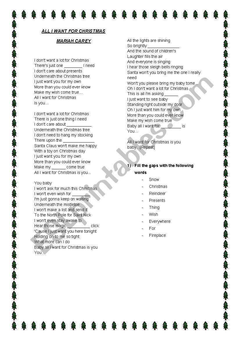 Christmas Song worksheet