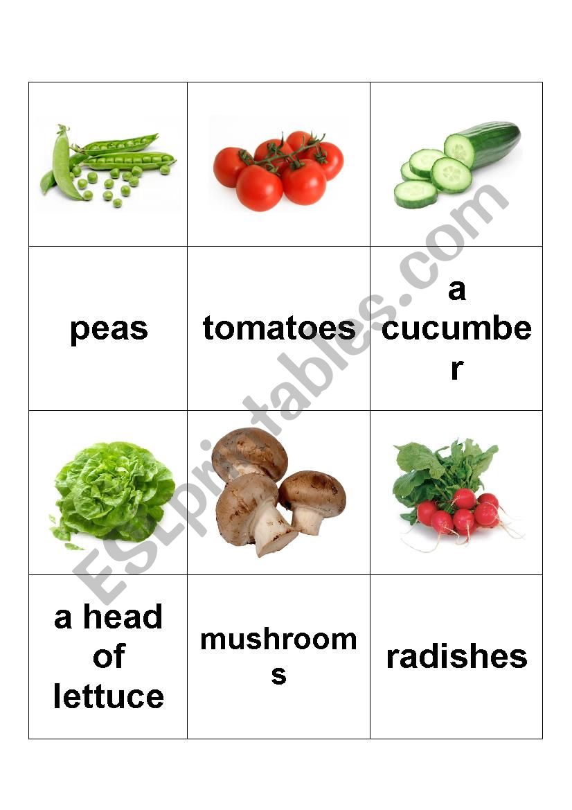 Vegetable Memory worksheet