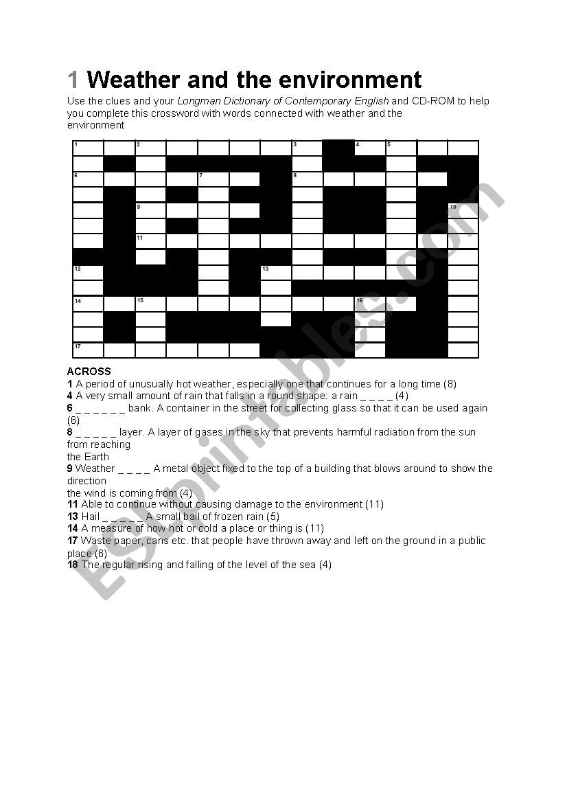 Very Small Amount Crossword   678384 1 A Crossword About Environment 