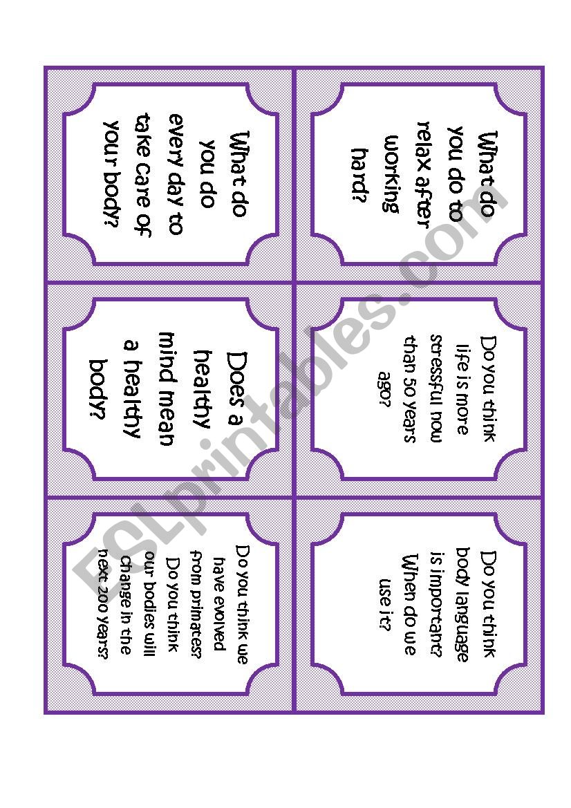 speaking cards. topic: body worksheet