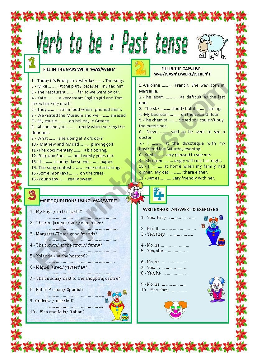 VERB TO BE PAST SIMPLE ESL Worksheet By Mariaah