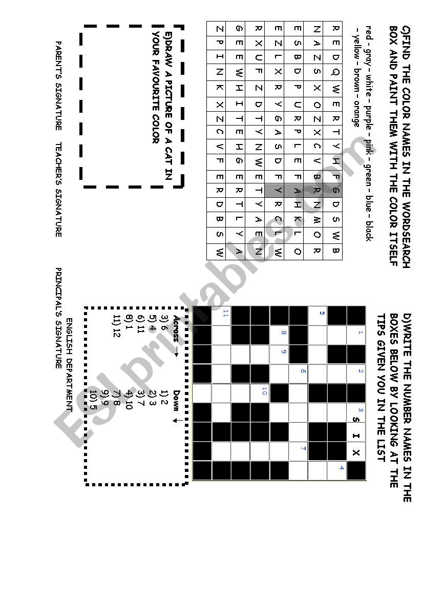 colors, numbers,puzzle worksheet