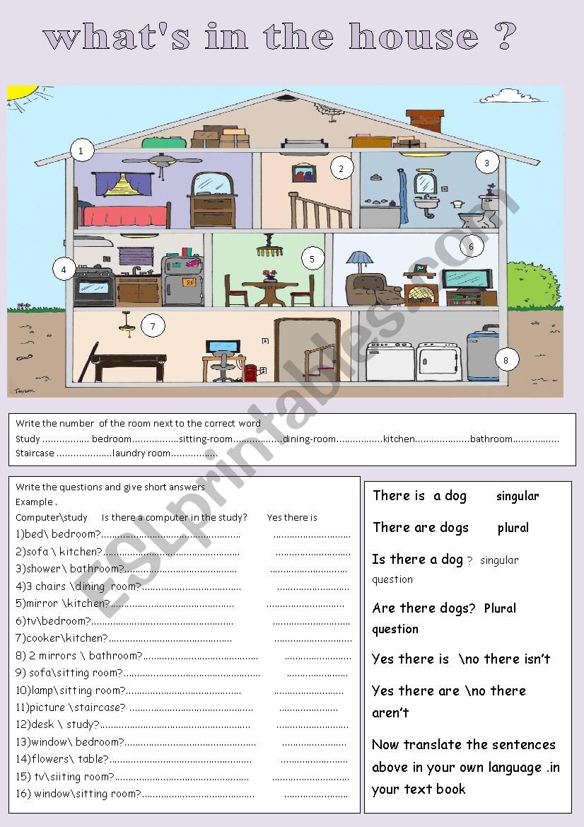 what´s in the house? - ESL worksheet by primpi