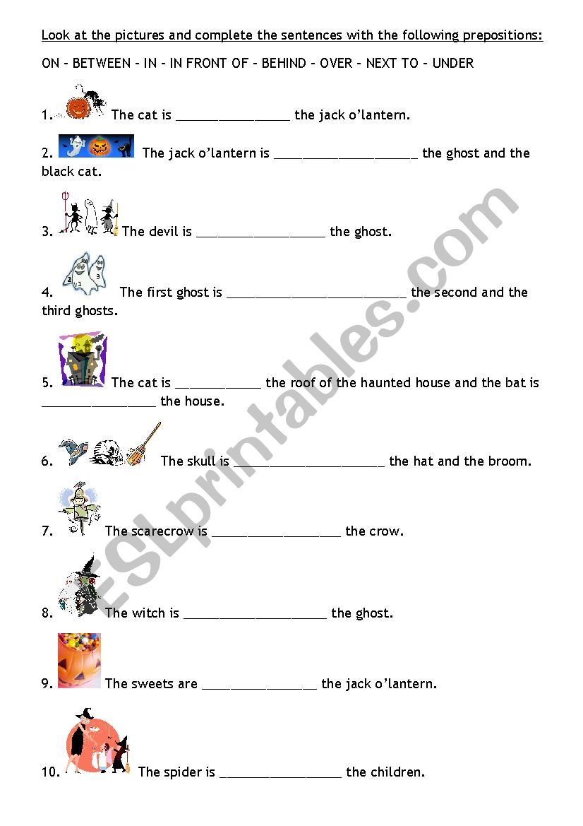 Halloween and prepositions worksheet