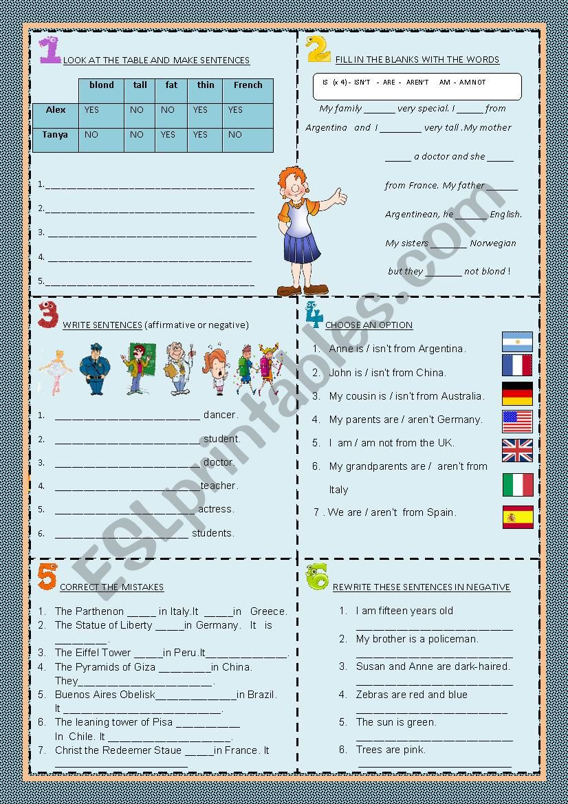 Negative Verb To Be Worksheets