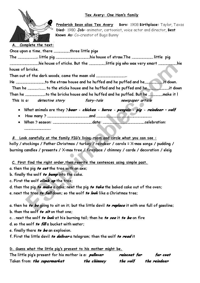 TEX AVERY ONE´SHAM FAMILY - ESL worksheet by sylvie alloin