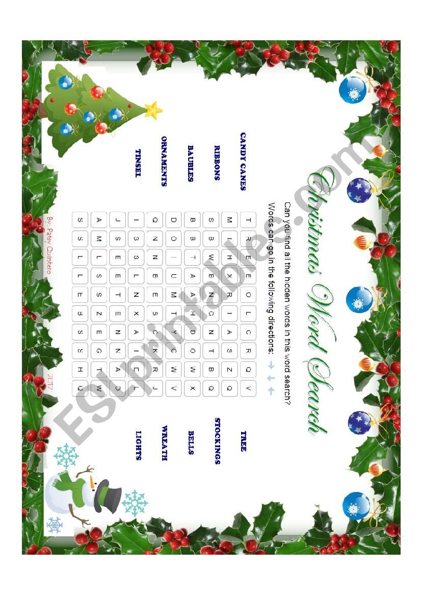 Christmas Tree Word Search ESL Worksheet By Pattssy