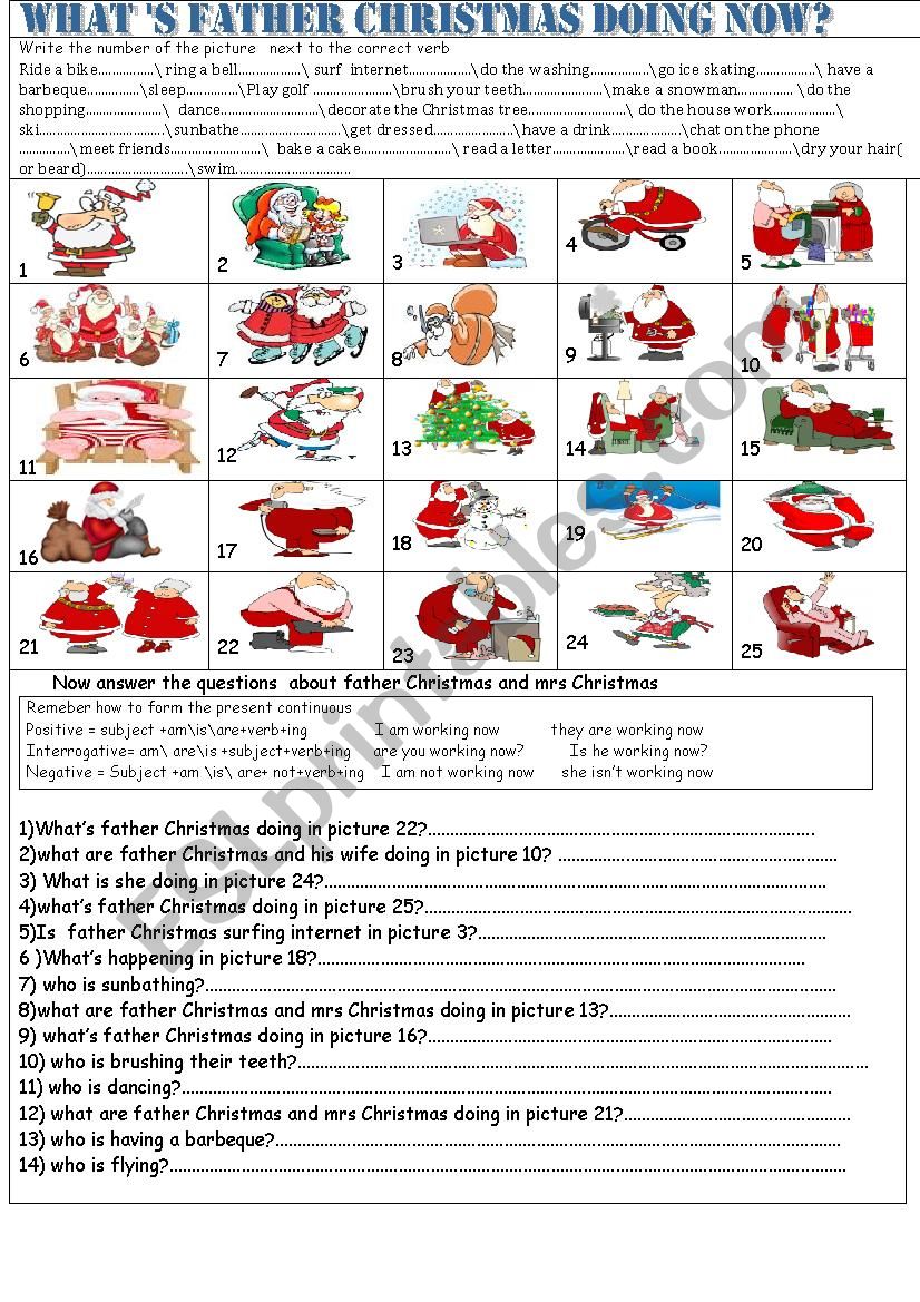 what´s father christmas doing? - ESL worksheet by primpi