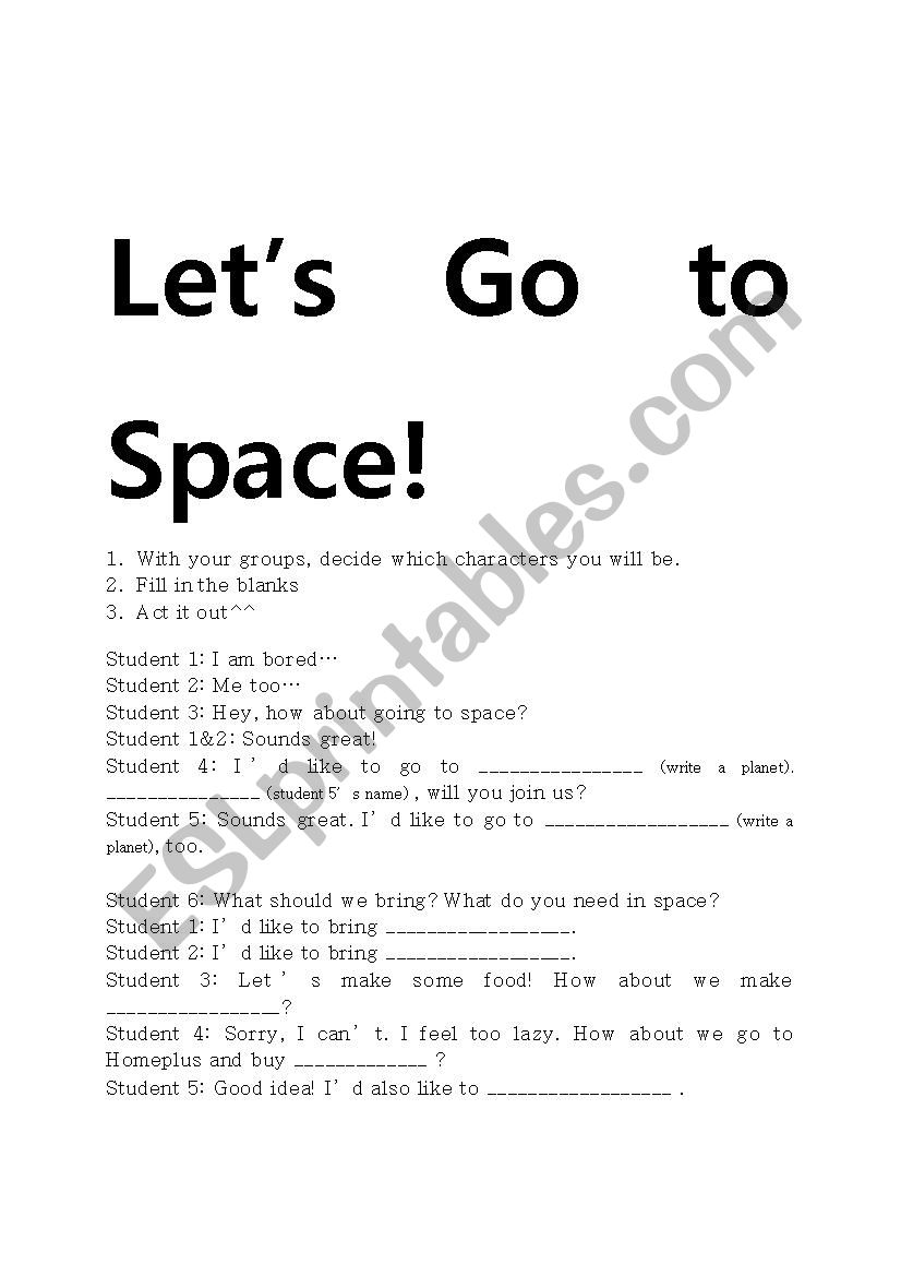 Id Like to Go to Space worksheet