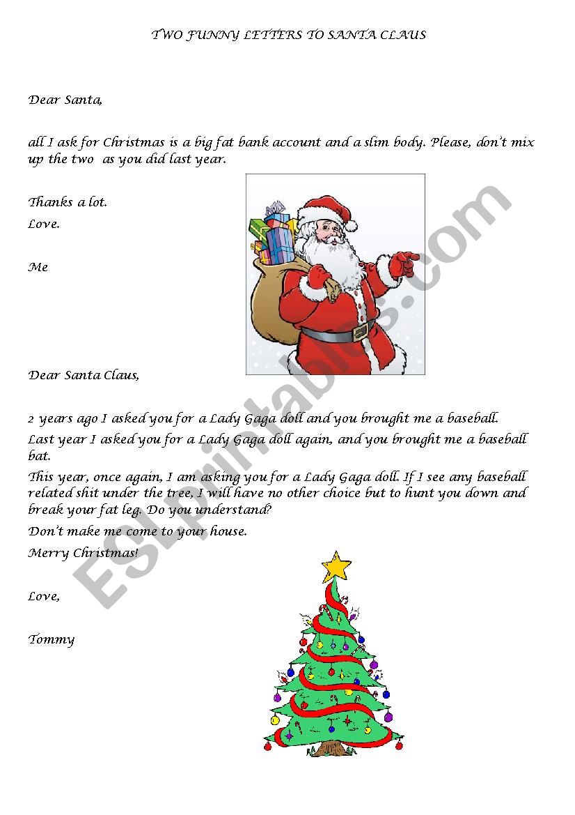 two funny letters to Santa Claus