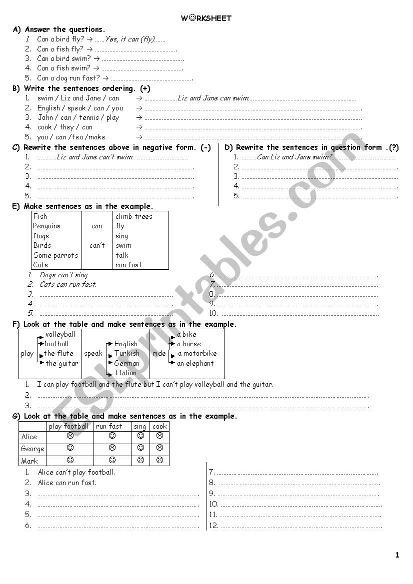 CAN / CAN´T - ESL worksheet by hatice_09