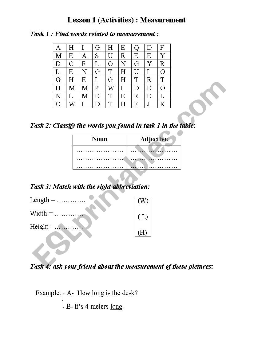 measurement - ESL worksheet by chahrazed