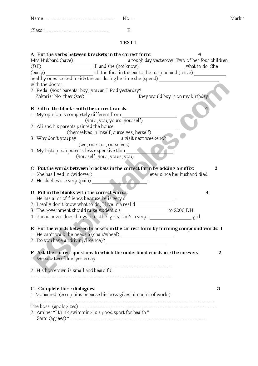 test ticket 1 worksheet