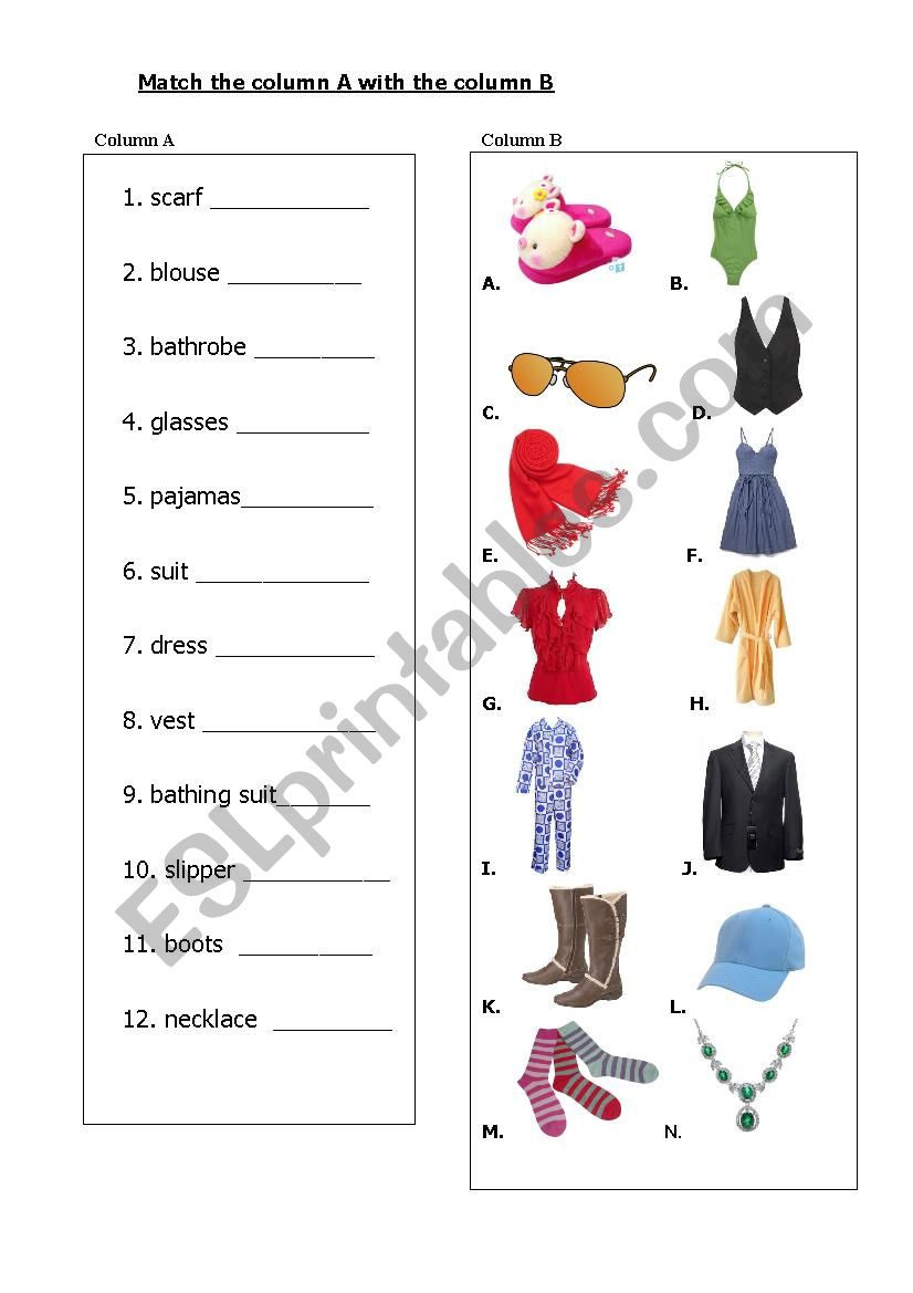 Clothing worksheet