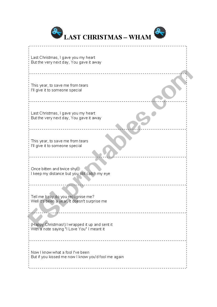 Last Christmas - Wham worksheet