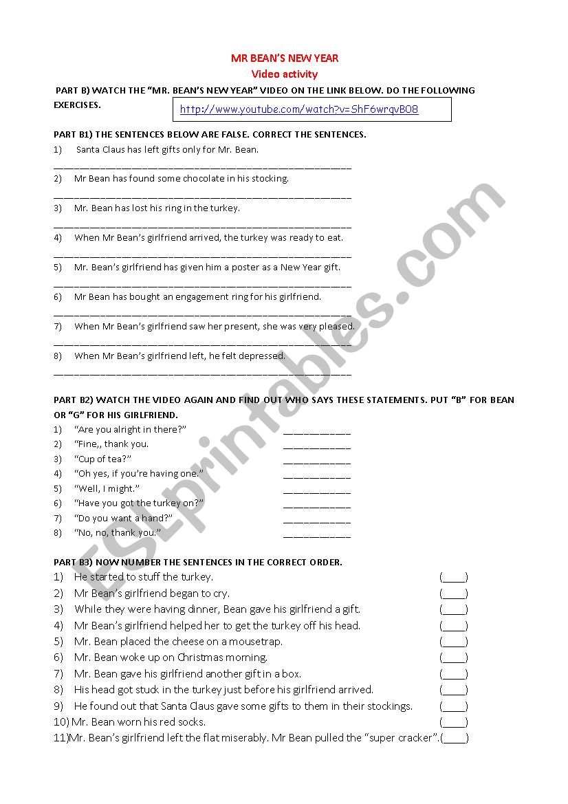 MR BEAN´S NEW YEAR - ESL worksheet by lilith00