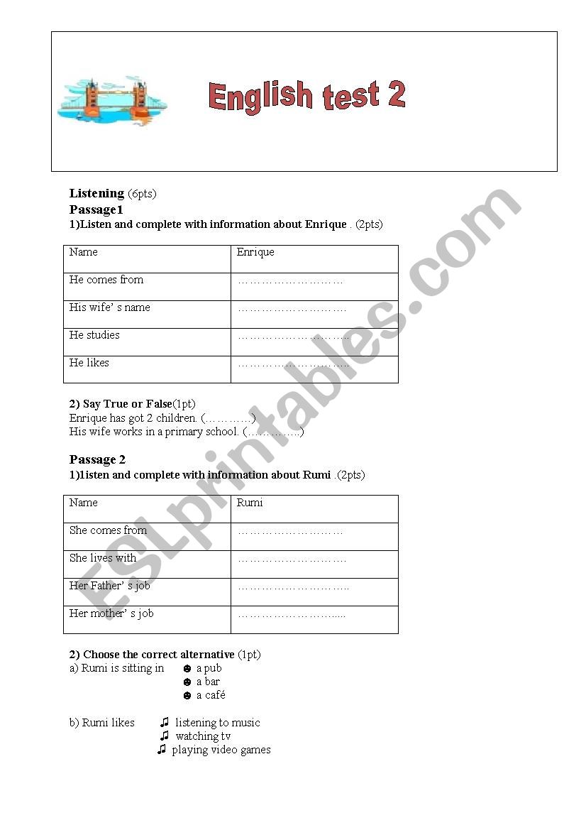 Mid term test 2 7th form (part 1)