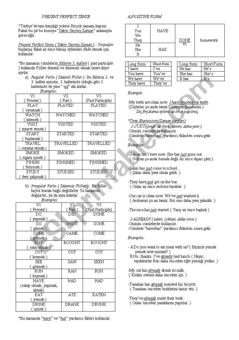 present perfect tense worksheet