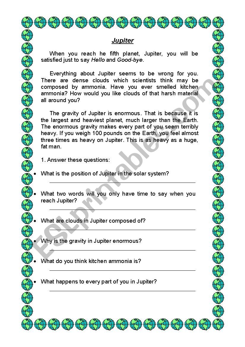 Jupiter worksheet