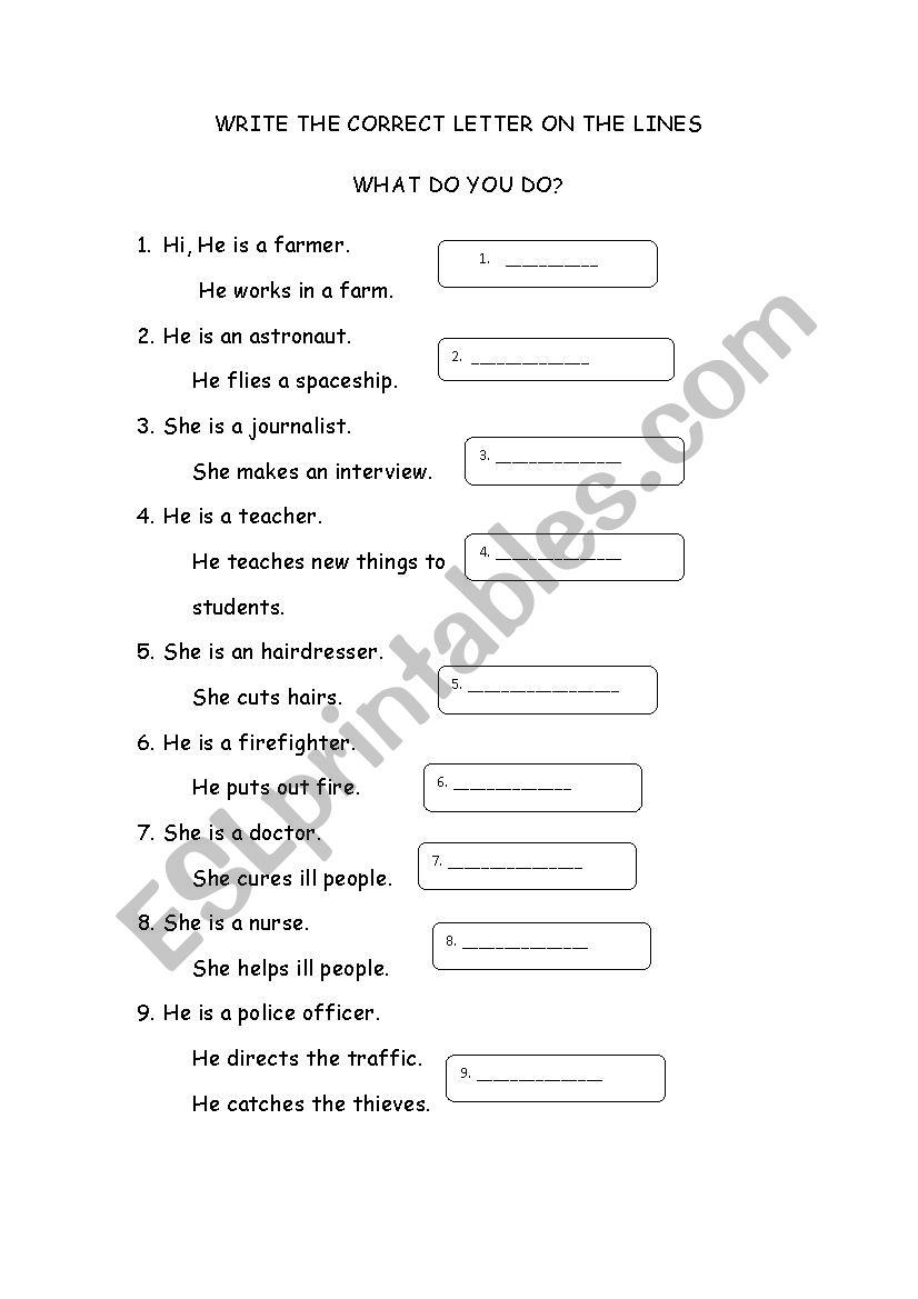 Occupations worksheet