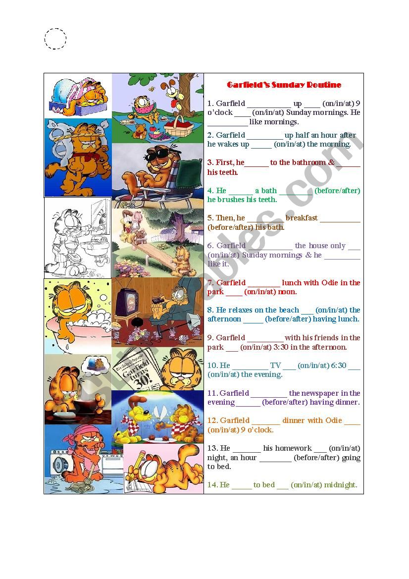 Garfield´s Sunday Routine - ESL worksheet by fariya362