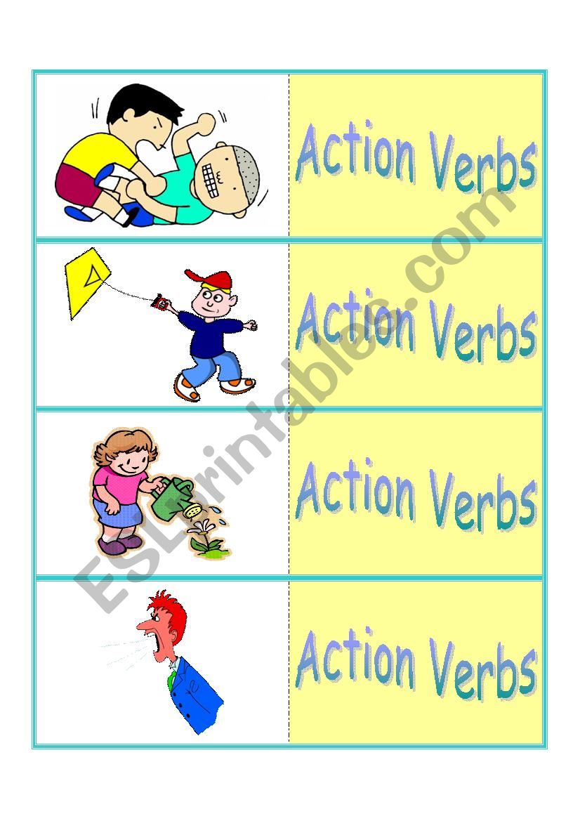 Mini Action Verb Flashcards worksheet