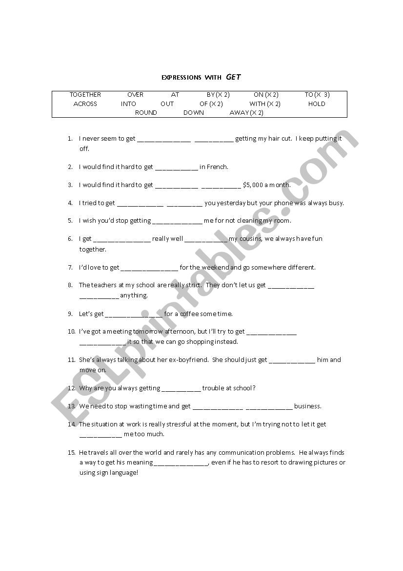 expressions with get gapfill worksheet