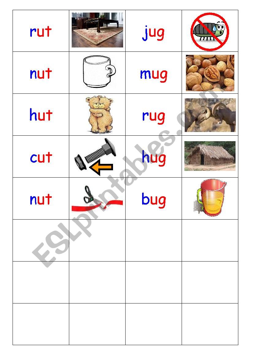 Phonics 3 Letter Words CVC Dominoes UT UG ESL Worksheet By 