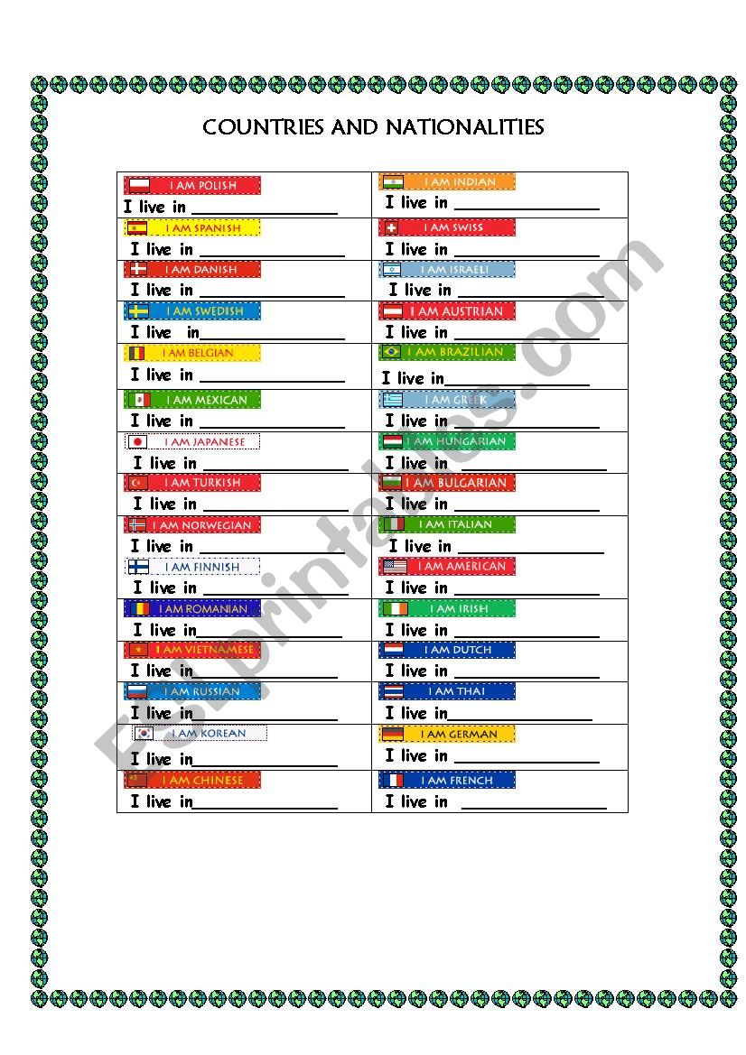 nationality worksheet