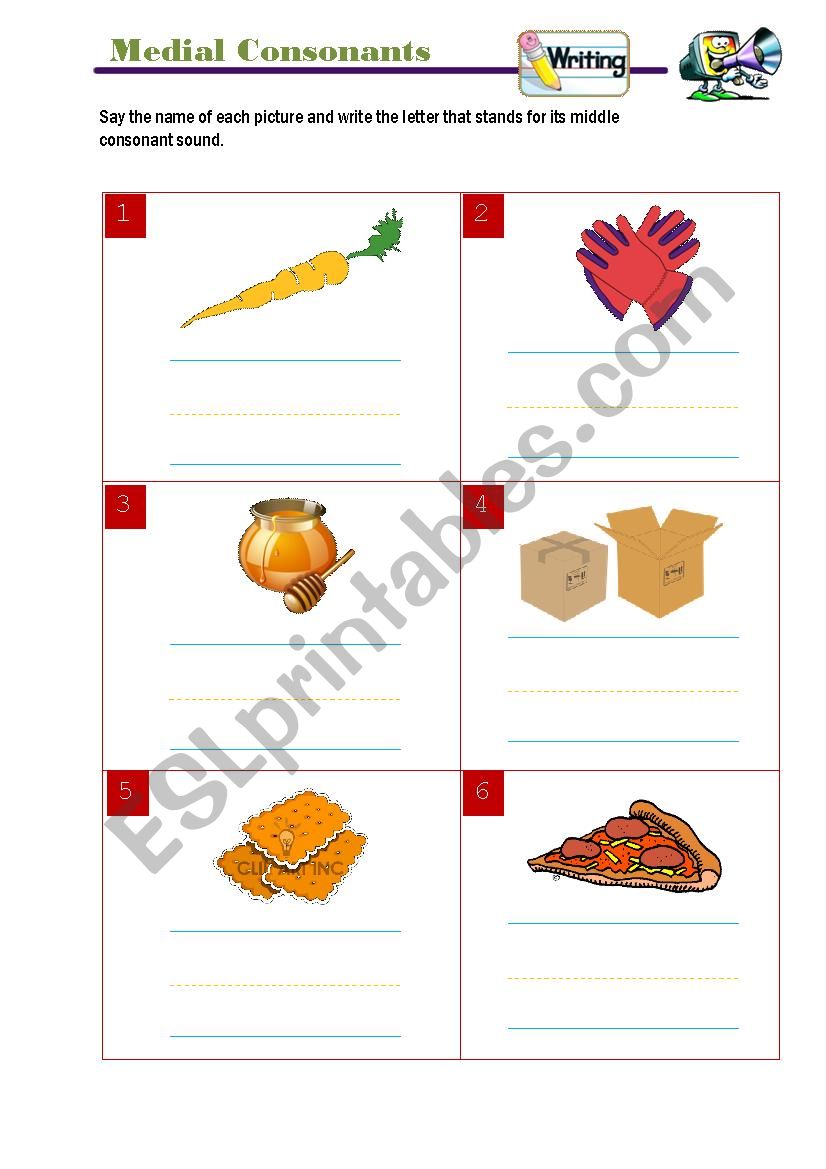 medial consonant esl worksheet by sereluna