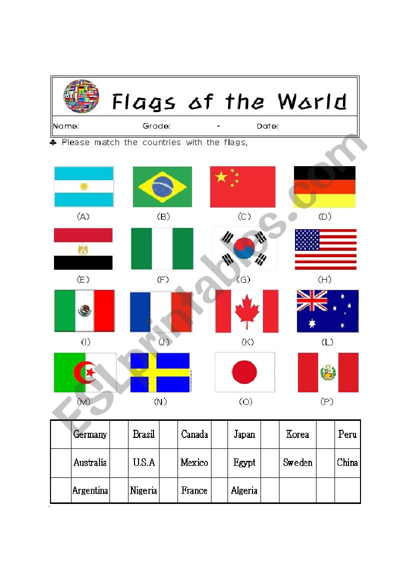 flags matching worksheet worksheet