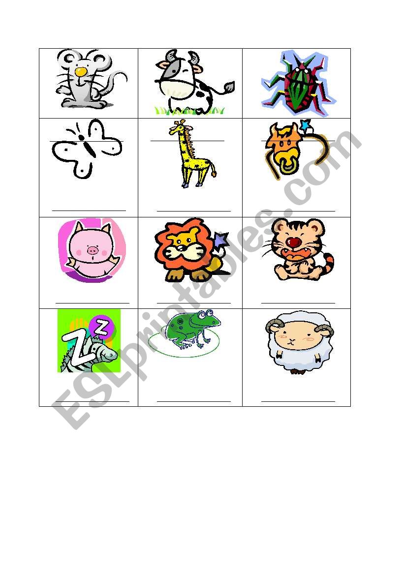animal bingo 1 worksheet