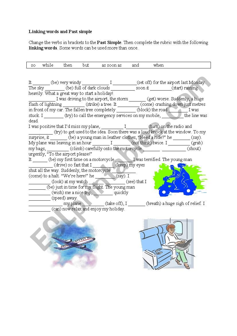 Linking words and Past simple worksheet