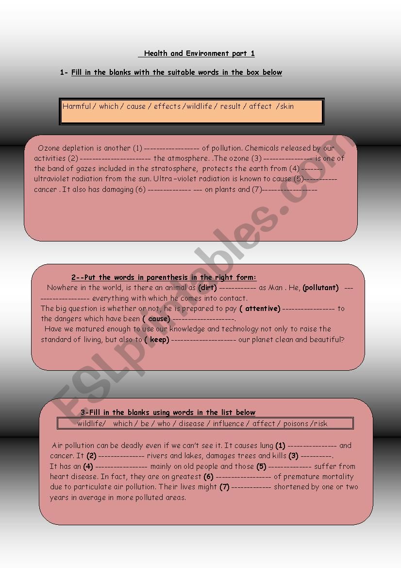 health and environment worksheet