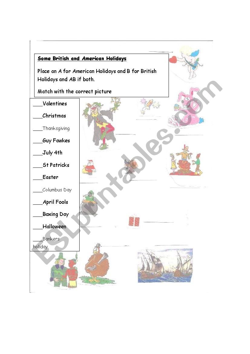 British and American Holidays worksheet